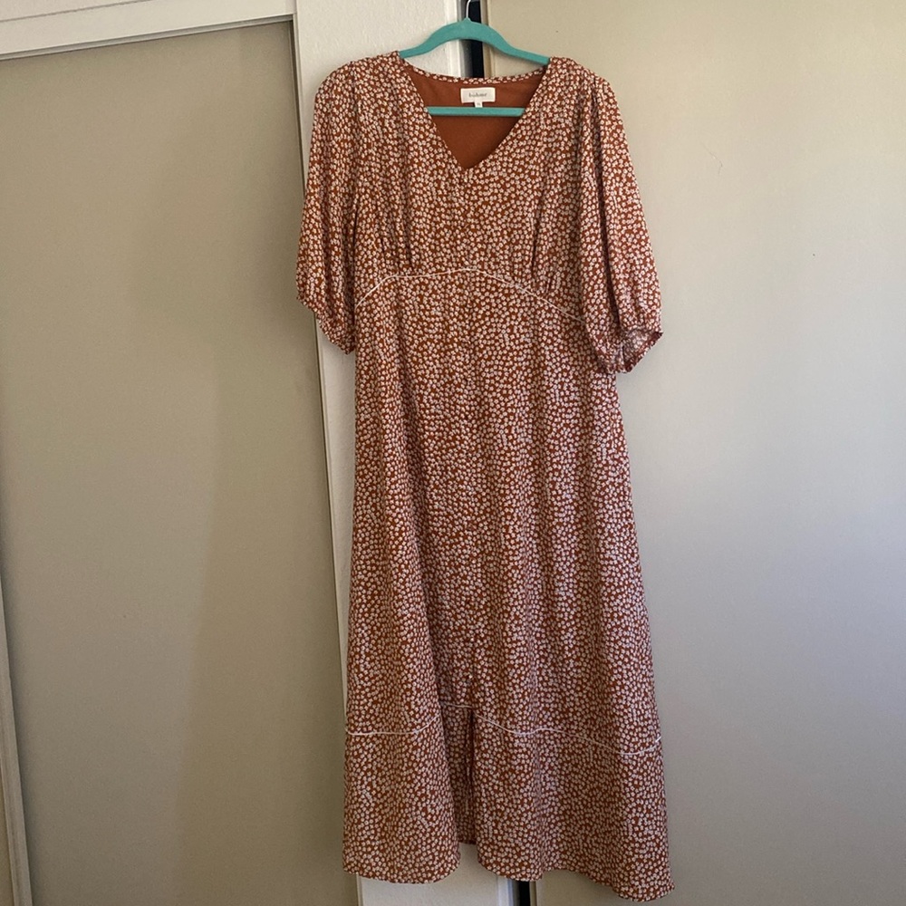 Bohme Zuri floral gathered Empire Orange dress Size XL